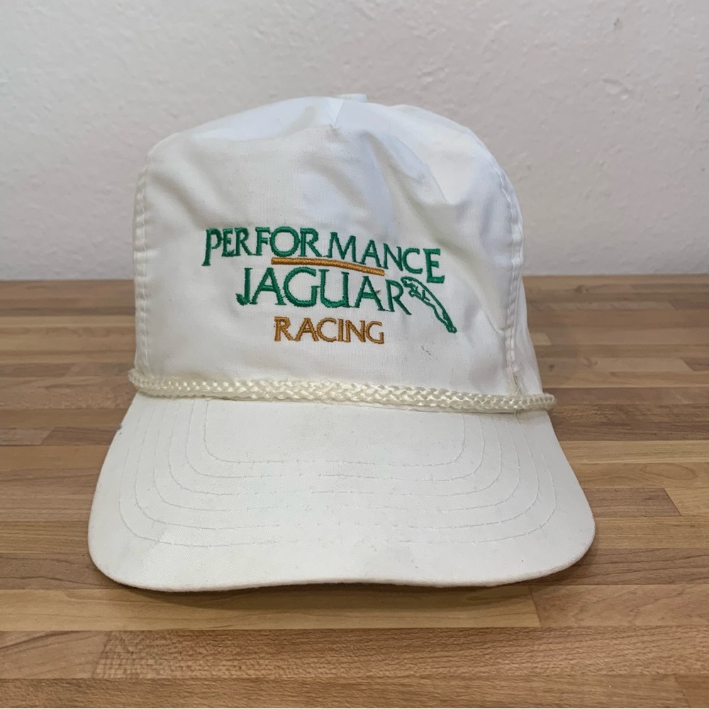 Vintage Jaguar Performance Racing Embroidered Logo Adjustable Strap Back White